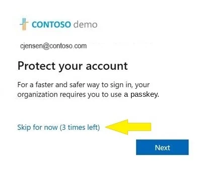 The same prompt with the Skip for now link highlighted.